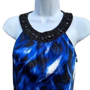 Cache blue white tank top  size XS 95% silk.   A415